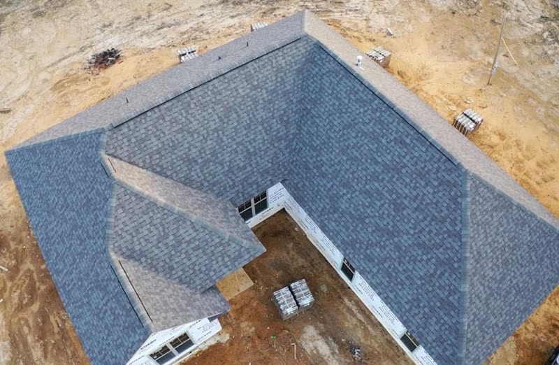 New construction home topped out with a fresh architectural shingle roof